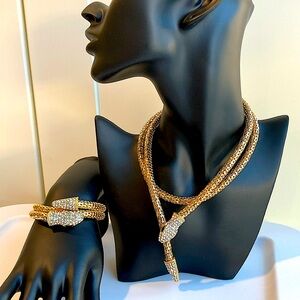 Gold tone Wrap Snake Choker Necklace and Bracelet set